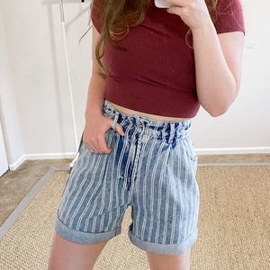 Free People Downtown High-Rise Stripe Denim Shorts